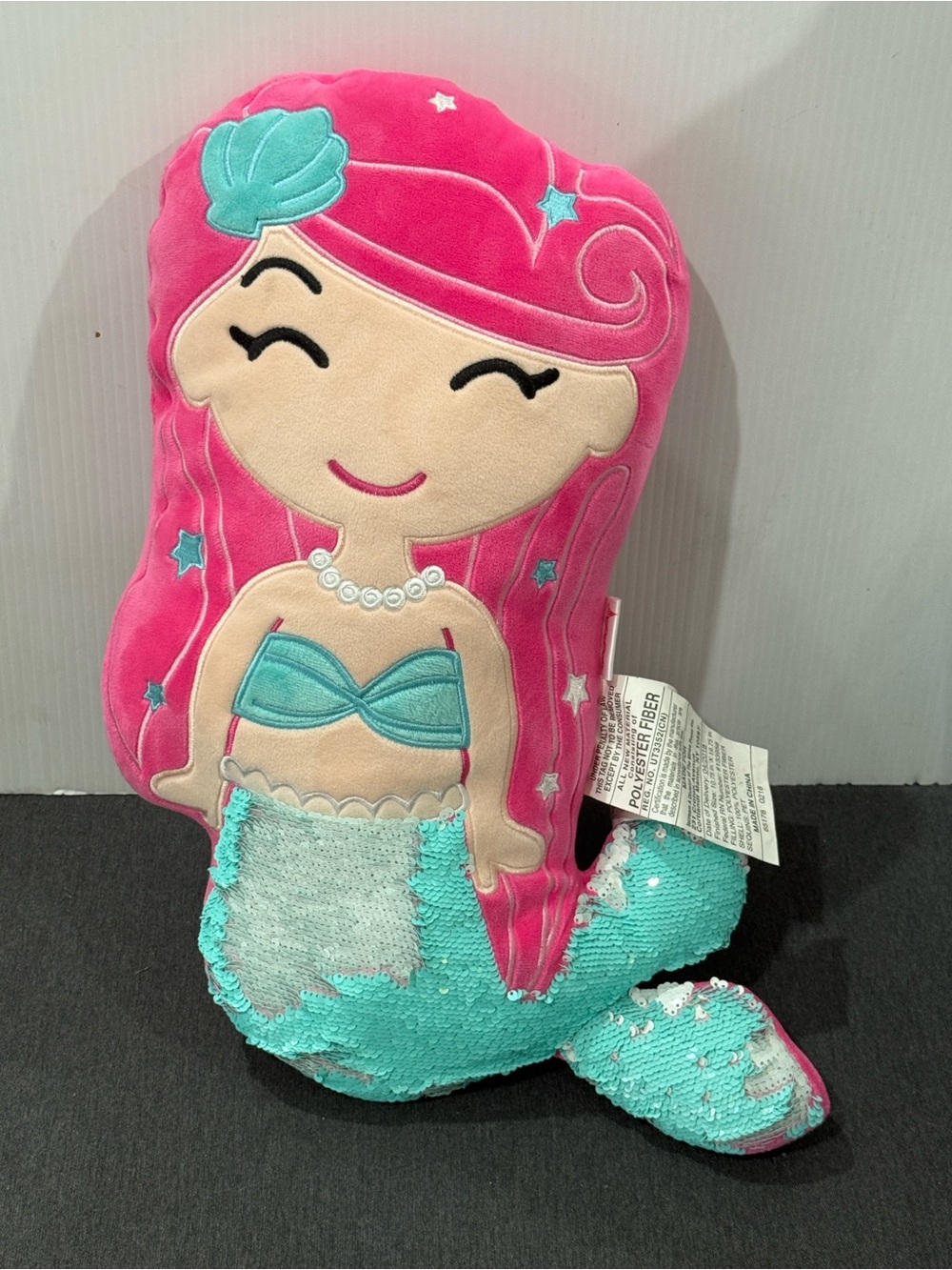 Sensory Plush Mermaid Sequin Flip Pillow - Pink and Aqua 20”x10” New see details